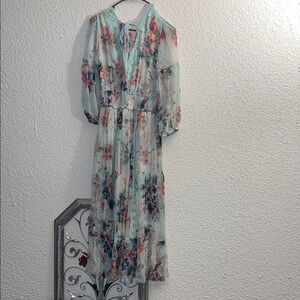 Sundance Floral Long Sleeve Dress - Blue and Red
